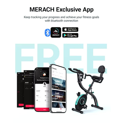 MERACH Folding Exercise Bike, 4 in 1 Magnetic Stationary Bike for Home with 16-Level Resistance, Exclusive APP, 300LB Capacity