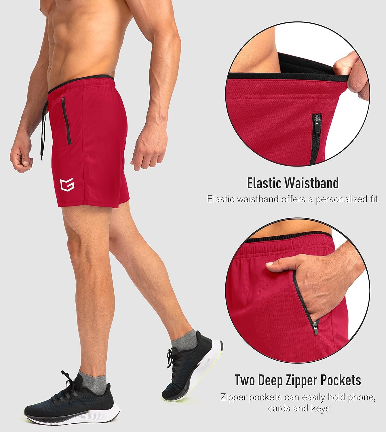Men'S Running Shorts with Zipper Pockets Quick Dry Gym Athletic Workout 5" Shorts for Men