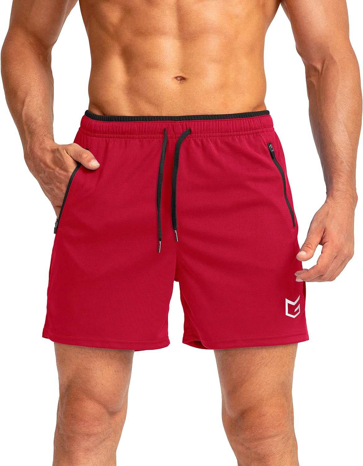 Men'S Running Shorts with Zipper Pockets Quick Dry Gym Athletic Workout 5" Shorts for Men