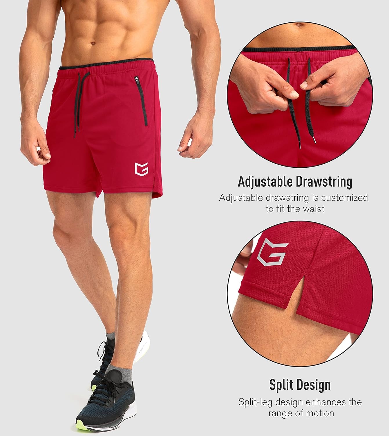 Men'S Running Shorts with Zipper Pockets Quick Dry Gym Athletic Workout 5" Shorts for Men